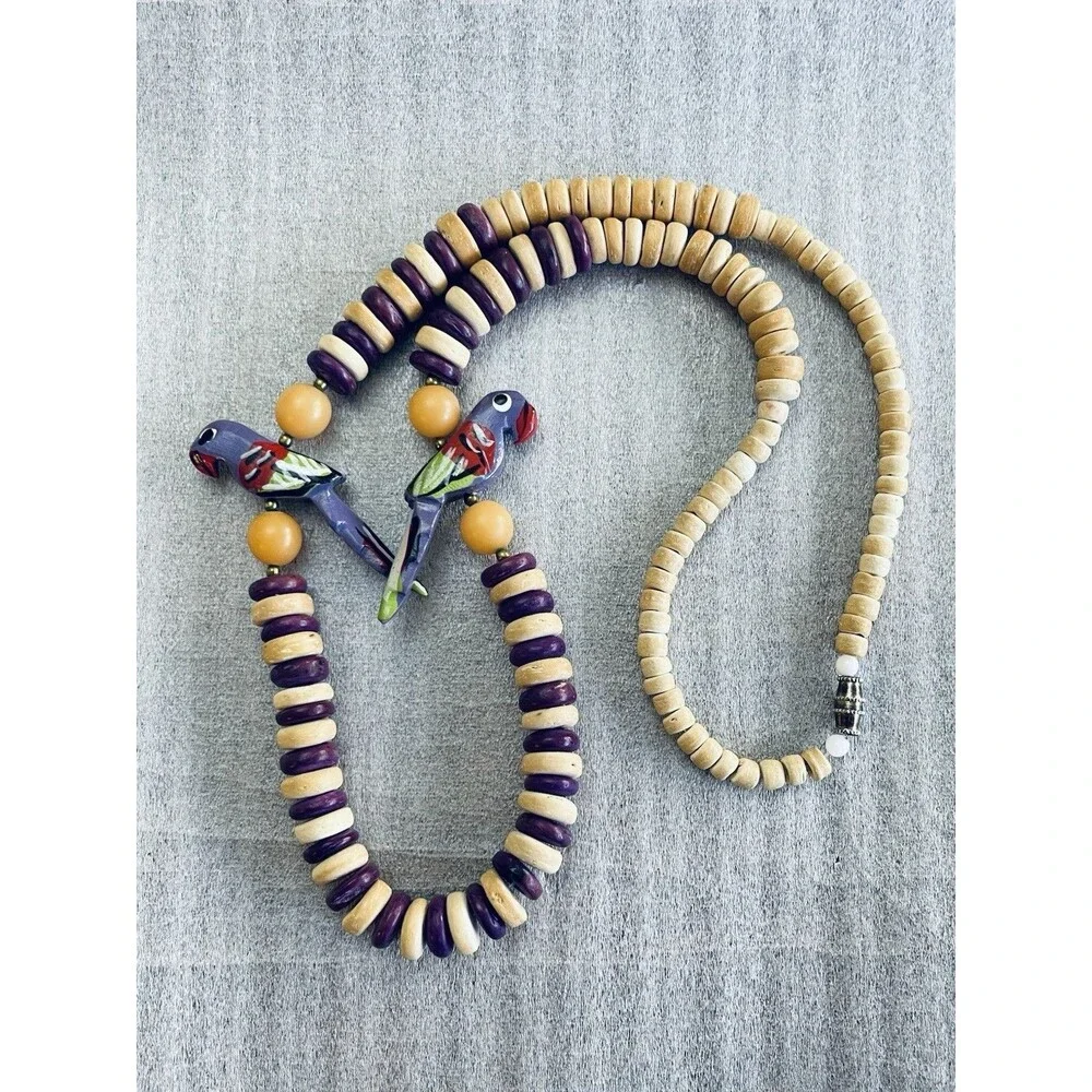 VTG '80s Boho Clay Disk Necklace 22